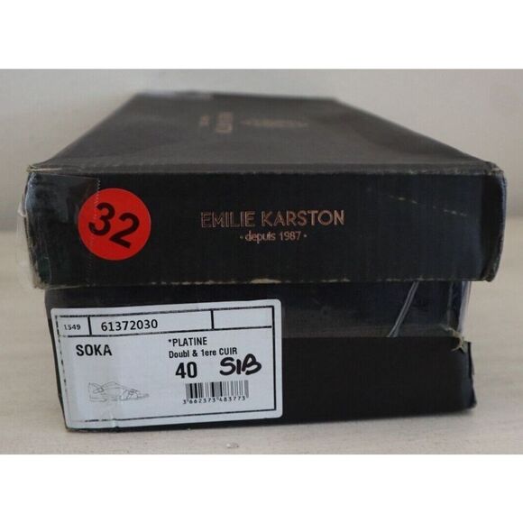 Emilie Karston Women Sz 40 US 9 Platinum Leather Soka Flat Sandals SIB - Picture 10 of 10